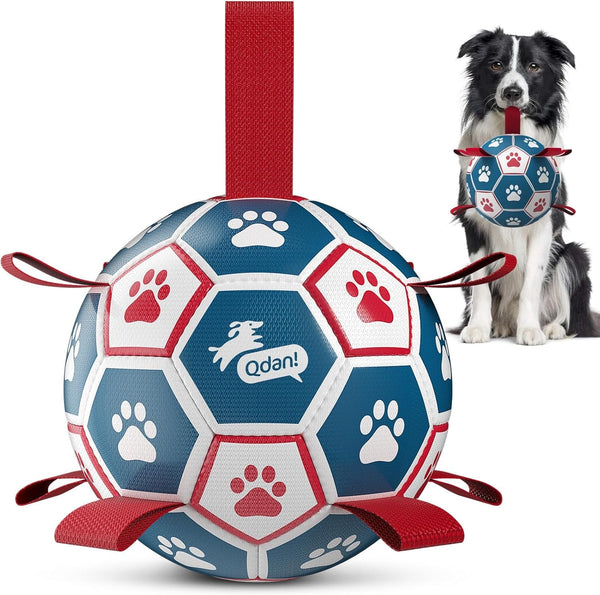QDAN Dog Balls, 6 Inch Dog Soccer Ball with Straps, Herding Balls for Dogs | Outdoor Dog Toys Balls for 20-40 Lb Dogs, Puppy Ball to Keep Them Busy, Dog Pool Water Play Toy, Puppy Birthday Gifts1