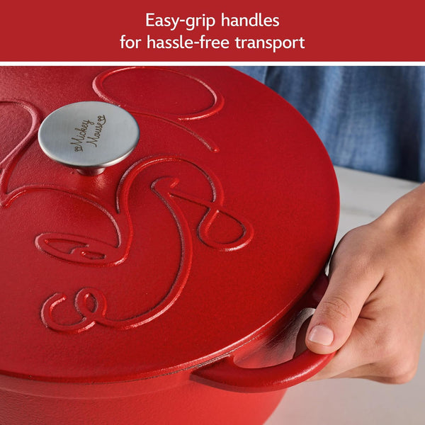 Disney Bon Voyage Pre-Seasoned Cast Iron Dutch Oven/Casserole Pan with Lid, Suitable for All Stovetops, Including Induction, 4.75 Quart - Red7
