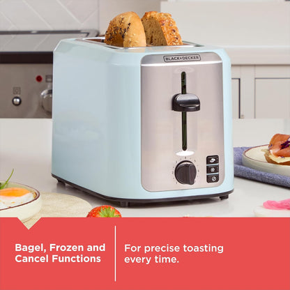 BLACK+DECKER 2-Slice Toaster with Extra-Wide Slots, Surf Spray | Extra-Wide Toaster with 7 Shade Settings, Bagel Mode, Frozen Function and Removable Crumb Tray.7