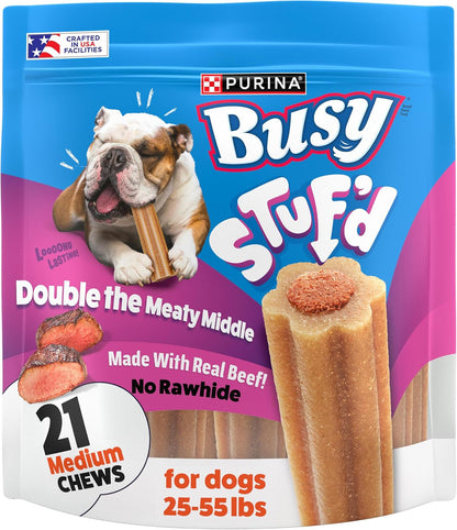 Purina Busy Stuf'D Medium Long-Lasting Dog Chews, Real Beef, 21 Ct Pouch | Medium Chews for Dogs 25-55 Lbs Made with Real Beef; Long Lasting, Non-Rawhide Treats with Double the Meaty Middle1