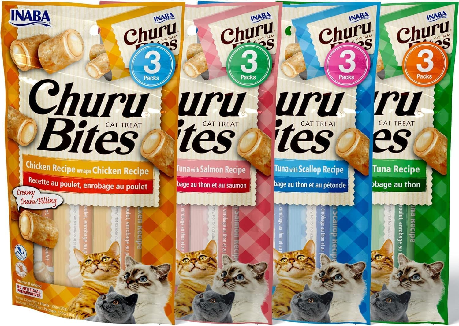 inaba-churu-bites-for-cats-soft-baked-chicken-churu-filled-cat-treats-with-green-tea-extract-0-35-ounces-each-tube-12-tubes-total-4-flavor-variety