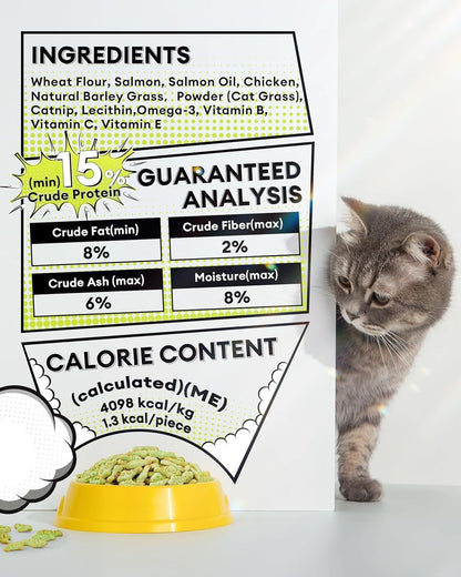 3.53Oz Cat Grass Treats for Hairball Control, Digestive | Natural Chicken & Catnip Biscuits, Low-Calorie Healthy Snacks for Indoor Cats, Dental Care6