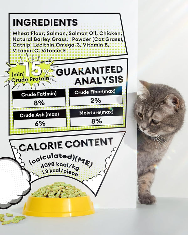 3.53Oz Cat Grass Treats for Hairball Control, Digestive | Natural Chicken & Catnip Biscuits, Low-Calorie Healthy Snacks for Indoor Cats, Dental Care6
