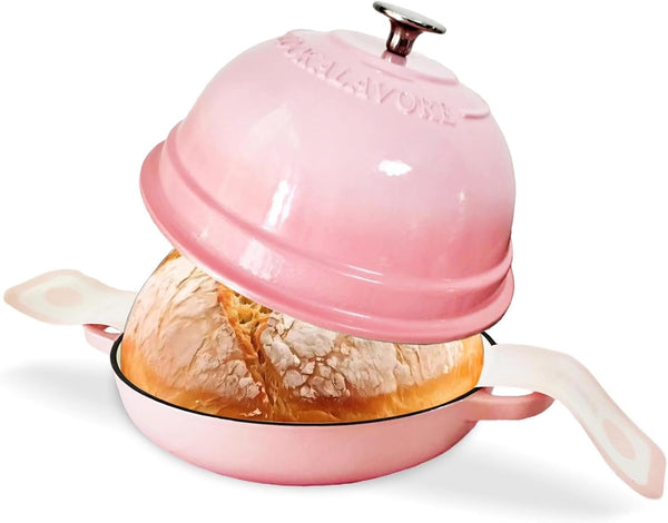 Dutch Oven for Bread Baking,6 Quart Enamel Bread Oven for Sourdough,10.5"Bread Oven with Lid,Bread Pans for Homemade Bread,Pink Thick Enamel Bread Pan-With Silicone Baking Mat&Recipe,Gifts for Family1