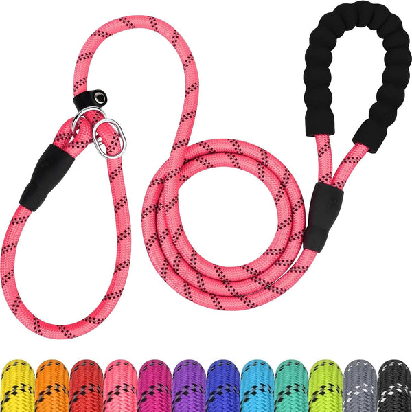 Tagme Slip Lead for Dogs, No Pull Training Leash, Padded Handle (Hot Pink) | Braided Climbing Rope, Reflective Stitching, 6 Ft, Fits Small to Large Dogs up to 250 Lbs, Cushioned Grip, No Leash Burn16