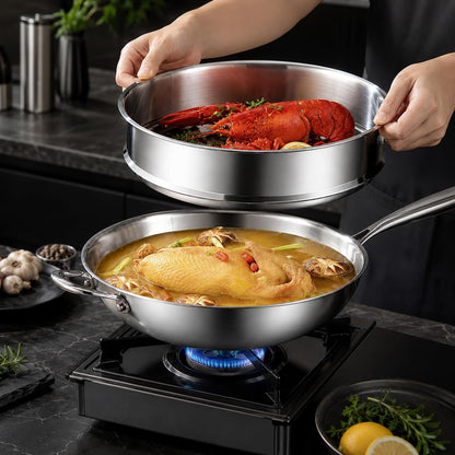 Titanium Wok with Lid,Titanium Wok Pan for Cooking,14Inch Non Stick Wok Pan with Steamer Basket,No Coating Titanium Frying Pans,Pfas/Pfoa/Ptfe Free Cookware2