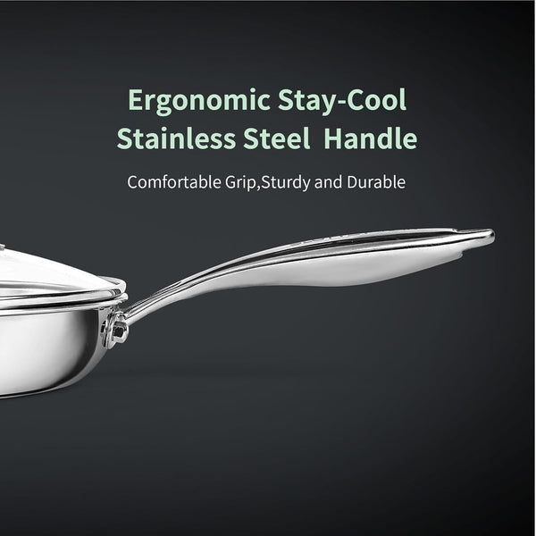 10 Inch Tri-Ply Stainless Steel Frying Pan with Lid,No Coatings PFOA&PTFE Free Skillets,Chef'S Pans,Dishwasher and Oven Safe Cookware, Compatible with All Cooktops6