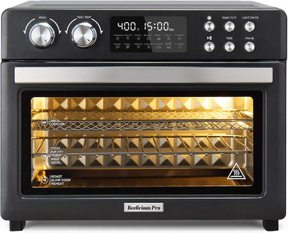 28QT Air Fryer Toaster Oven Combo, Large 12-In-1 Convection Countertop Oven with Next-Gen Heatwave Convection, 3-Layer Cooking, Rotisserie for Chicken, Fits 11" Pizza, Full Accessories, Sparkle Black1