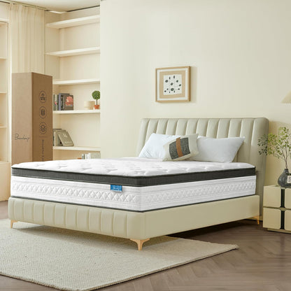 Queen Mattress, 12 Inch Cooling Hybrid Queen Size Mattress in a Box, Medium Firm with Gel Memory Foam & Pocket Coils, Motion Isolation, Pressure Relief, Certipur-Us7