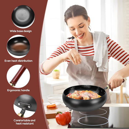 Suntuup Japanese Iron Pan, 28Cm/11In Cast Iron Wok (Glass Lid) | with Spatula, 2 Covers to Choose From, for Pots on Electric Stoves/Induction Cookers/Gas Stoves5