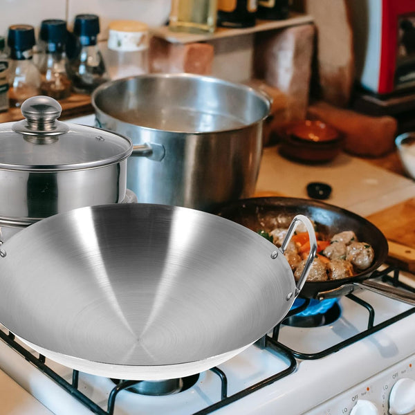Stainless Steel Wok round Bottom Chinese Wok for Gas Stove Large Fry Pan Large Capacity Saute Pan 12.00X10.82X2.95In Even Heat Retention Easy-Clean Cooking6