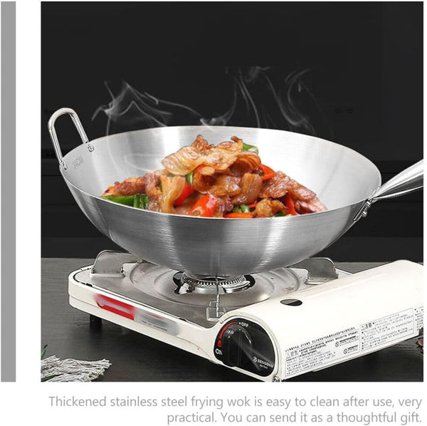 Stainless Steel Wok, 13 Stir Fry Pans, Chinese Wok with Wooden and Steel Helper Handle for Induction, Electric, Gas, All Stoves (13 Inch, round Bottom)4