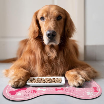 Dog & Cat Food Mat Bone Shaped Pet Feeding Mat Quick Absorb Water Bowl Placemat with Rubber Backing Indoor Floor Stain Resistant Pet Accessory Supplies (Light Pink Small, 12X18 Inches)7