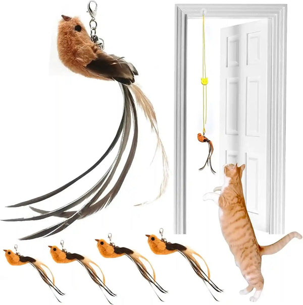 12 Pack Cat Wand Feather Toy Refills with Bells , Natural Feather Replacement for Interactive Teaser Toys, Colorful Wand Attachments, Durable and Safe Cat Toy Accessories for Exercise and Play7