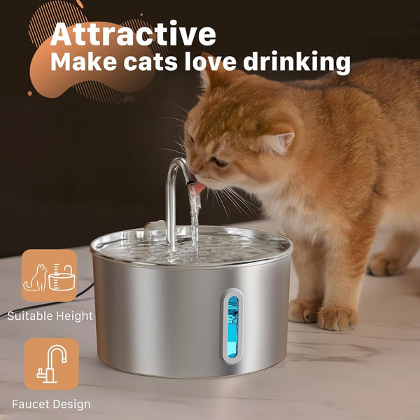 Cat Water Fountain Stainless Steel: 2.2 L Cat Fountain for Drinking - Automatic Pet Water Fountain for Cats inside - Metal Cat Dog Water Dispenser Bowl with Faucet Water Level Window Ultra Quiet Pump | Automatic Metal Pet Water Fountain for Cats Inside, Cat Dog Water Dispenser with Faucet Water Level Window, Ultra Quiet Pump7