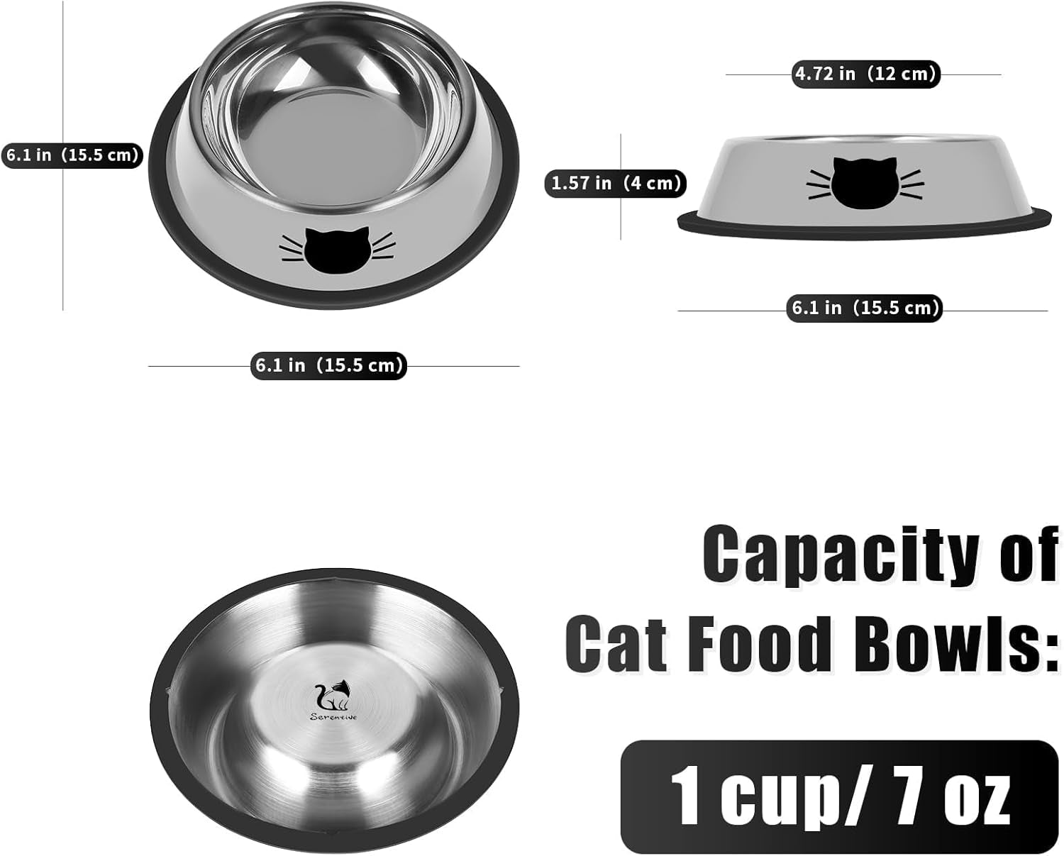 serentive-2-pcs-non-slip-stainless-steel-small-cat-food-bowls-unbreakable-thicken-7-oz-cat-dishes-indoor-removable-rubber-base-easily-clean-lovely-color