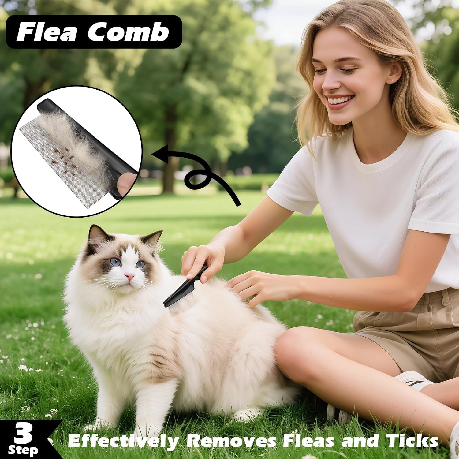 professional-3pcs-self-cleaning-slicker-brush-pet-grooming-rake-flea-comb-for-dogs-cats-and-horses-double-sided-dematting-comb-skin-friendly-deshedding-grooming-tool-pet-supplies-blue