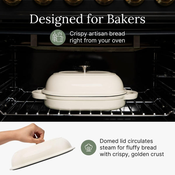 Cast Iron Oval Bread Oven, 10" X 6.5" - Rustic Dutch Oven Bread Cloche with Steam Circulating Lid for Perfect Sourdough5
