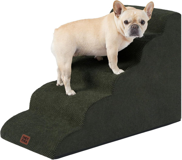 EHEYCIGA Curved Dog Stairs Ramp for 5-Step High Beds, 22.6" H Dog Steps | 33D Density of Pure Foam, for Small Dogs and Cats, Pet Stairs for High Bed Climbing, Non-Slip Balanced Pet Step Indoor, Grey21