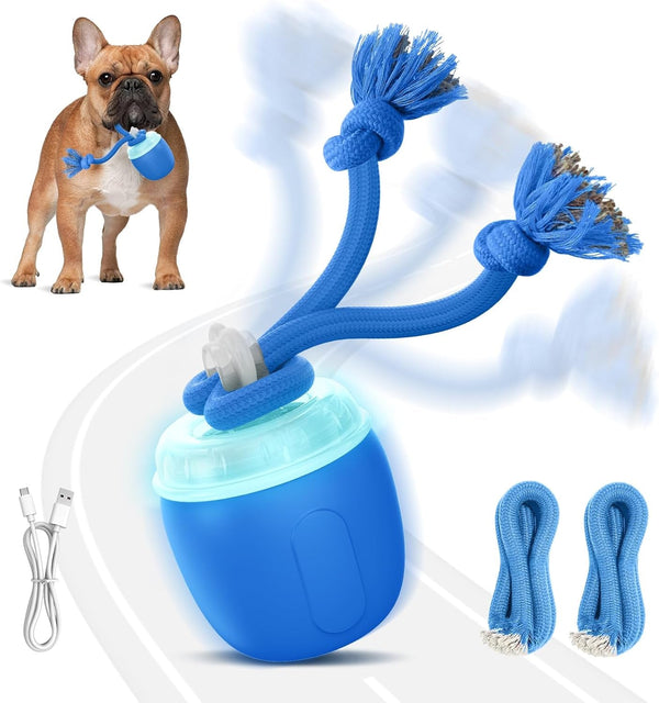 Interactive Dog Toys, Automatic Moving and Rolling Dogs Toy with Rope for Medium/Large Dogs, Interactive Dog Ball to Keep Them Busy(Blue)1
