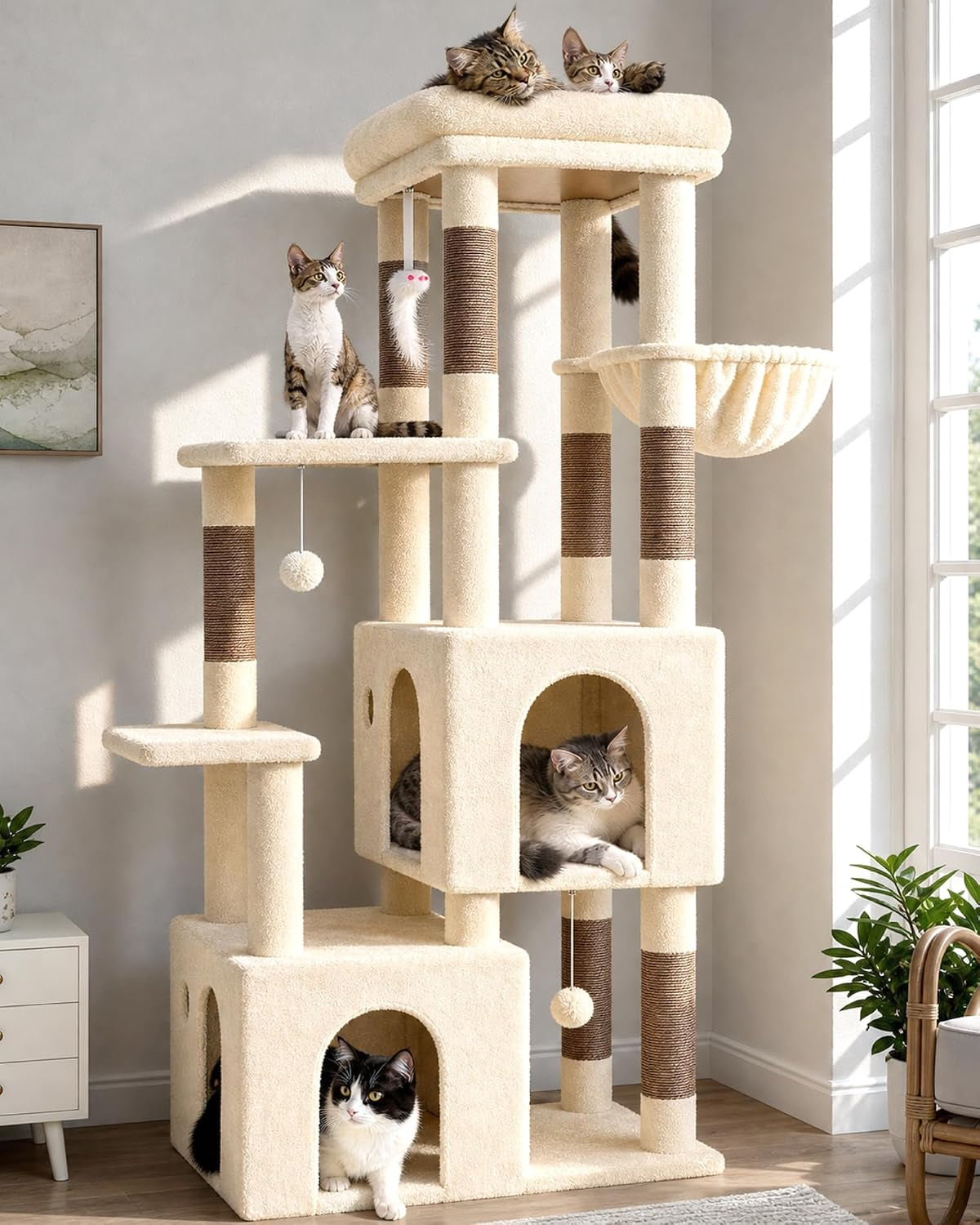 globlazer-cat-tower-for-indoor-cats-heavy-duty-cat-trees-for-large-adult-big-cats-maine-coon-cat-tree-tower-with-scratching-post-extra-large-top-perch-cat-condos-f61-dark-grey-61inch
