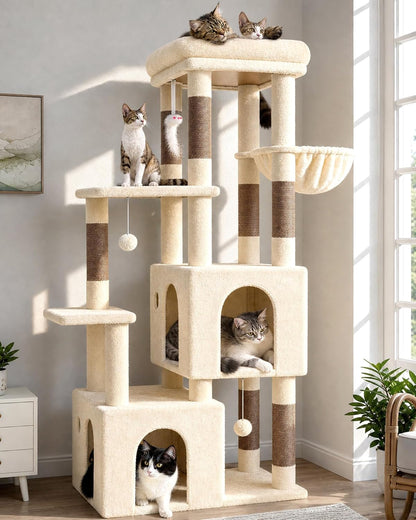 Globlazer Cat Tower for Indoor Cats, Heavy Duty Cat Trees for Large Adult Big Cats Maine Coon Cat Tree Tower with Scratching Post, Extra Large Top Perch, Cat Condos, F61, Dark Grey, 61Inch9