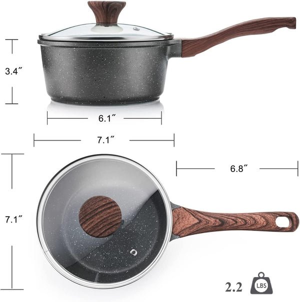 Nonstick Sauce Pan Set with Lid, 1.5+2 Quarts, PFOA/PFOS Free | Swiss Granite Coating Sauce Pot Kitchen Cooking Pot Sets, Induction Compatible8