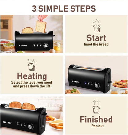 Long Slot Toaster 2 Slice,Cancel Reheat Defrost Functions,Removable Crumb Tray,6 Browning Settings,Extra Wide Long Slots,Stainless Steel,Black7