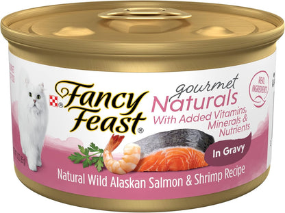 Purina Fancy Feast Wet Cat Food Gourmet Naturals Wild Alaskan Salmon and Shrimp Recipe in Wet Cat Food Gravy - (Pack of 12) 3 Oz. Cans1