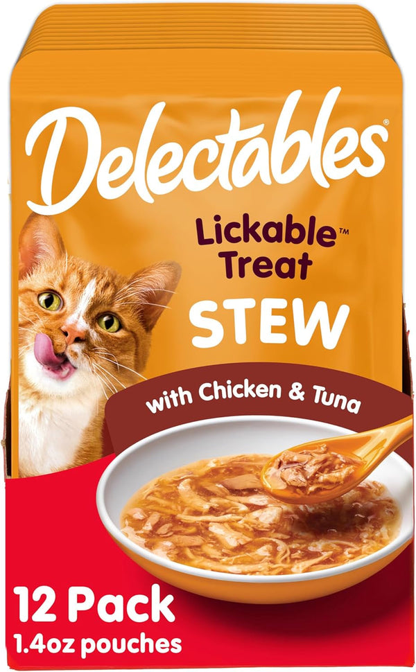 Delectables Lickable Treat Stew Wet Cat Treat with Real Tuna & Whitefish, Food Topper, Hydrating, Grain-Free, No Fillers, No By-Products, No Added Preservatives, 1.4Oz Pouch, 12Ct17