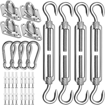 Sun Shade Sail Hardware Kit 6 Inch for Rectangle & Triangle Shade Sail Install, Stainless Steel Shade Sail Fixing Accessories for Outdoor Patio Canopy Garden, Heavy Duty Awning Attachment Set (44 Pcs)1