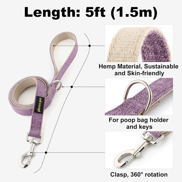 Plutus Pet Cotton Hemp Dog Collar and Leash Set, Adjustable Collar for Small, Medium, and Large Dogs, Heavy Duty and Soft on Skin, Lavender, S5