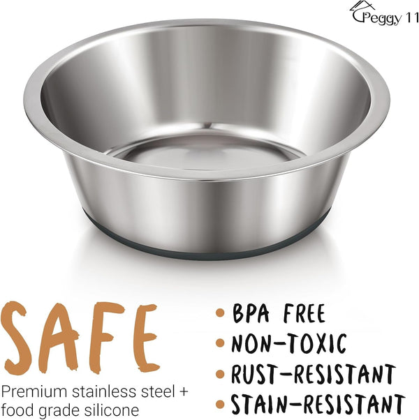 PEGGY11 Deep Stainless Steel Anti-Slip Dog Bowls - 2-Pack, 3 Cups2