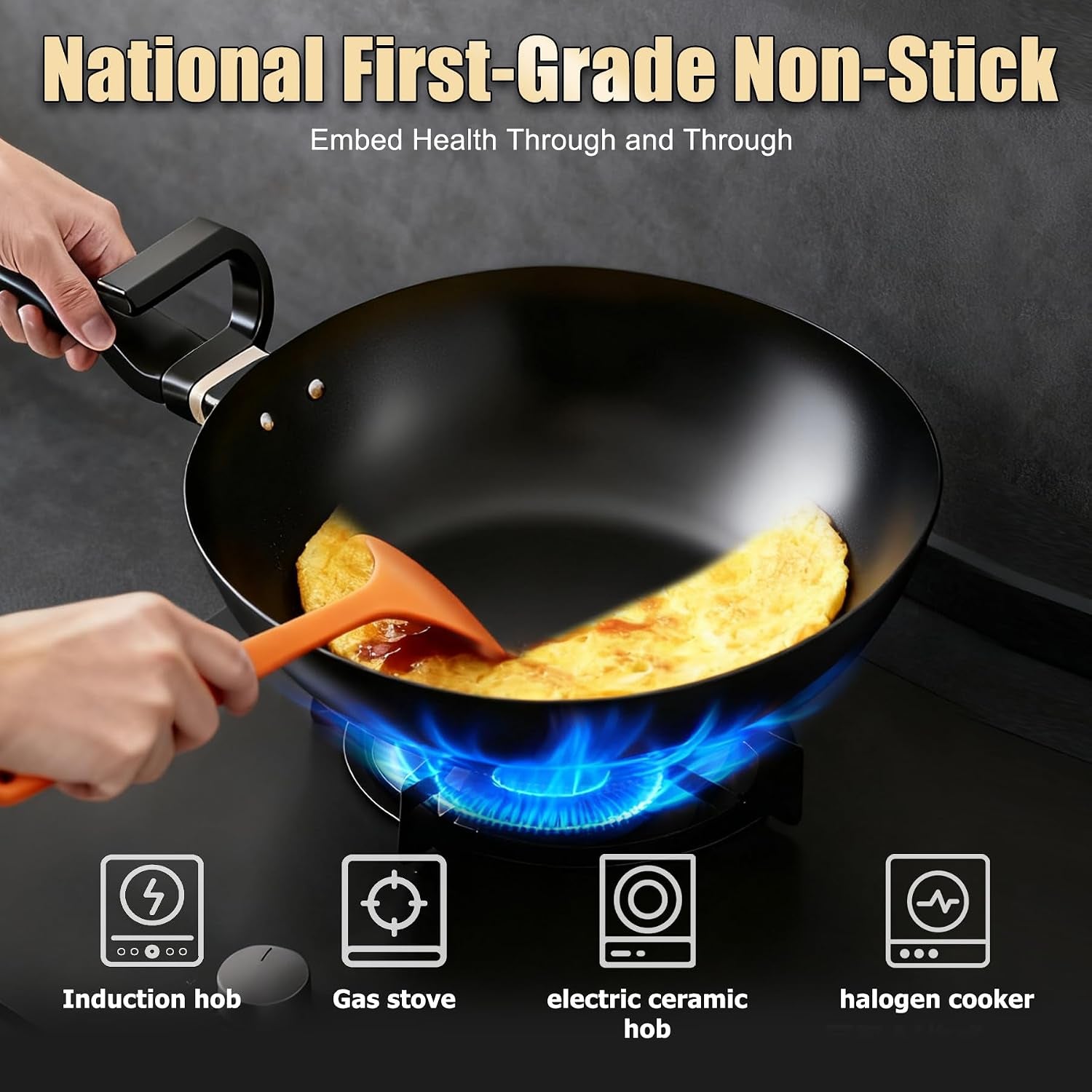 carbon-steel-wok-pan-non-stick-saute-pan-nitriding-process-13-inch-woks-stir-fry-pans-nonstick-with-ergonomic-handle-cookware-pots-and-pans-versatile-bottom-chinese-woks-for-all-stoves