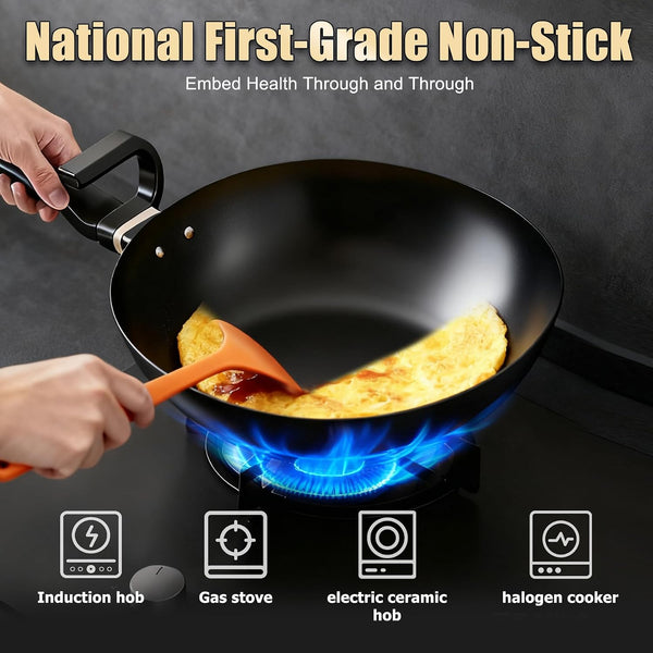 Carbon Steel Wok Pan, Non-Stick Sauté Pan Nitriding Process,13 Inch Woks & Stir-Fry Pans Nonstick with Ergonomic Handle, Cookware, Pots and Pans,Versatile Bottom Chinese Woks for All Stoves7