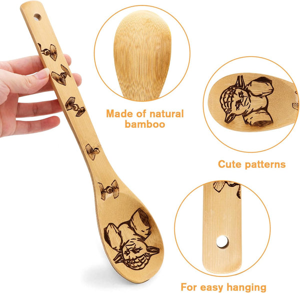 Wooden Spoons Kitchen 5 Pcs Cooking Utensils,Wooden Bamboo Utensil Set for Cooking,Heat Resistant for Nonstick Cookware-Best Kitchen Gifts2