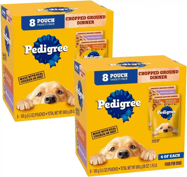 Pedigree Chopped Dinner Wet Dog Food Pouch, Variety Pack, 3.5 Oz, 30 Count | Chicken & Beef, Steam Cooked with Real Animal Protein, No Added Sugar, No Artificial Flavors, Serve as Topper or Meal13