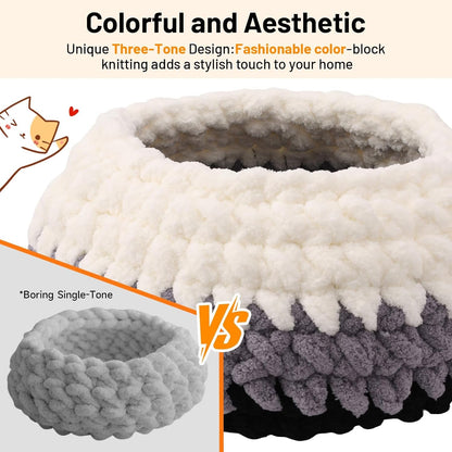 Handwoven Soft Cat Cave Bed, Indoor Cat Beds with Washable round Nest | Kitten House & Cat Furniture, White & Gray4
