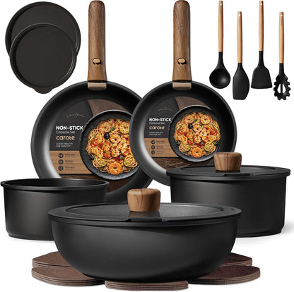 19Pcs Pots and Pans Set Non Stick, Detachable Handle Cookware Set | Induction Compatible, Dishwasher & Oven Safe, Space Saving, for Camping/Rv/Traveling, Kitchen Cooking Set, Black1