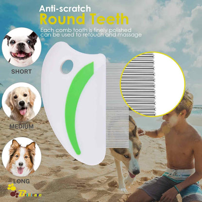 2 Pack Flea Lice Comb, Stainless Steel Dog Cat Grooming Combs with Rounded Teeth, Professional Pet Tear Stain Remover, Dematting Tool for Small, Medium & Large Pets5