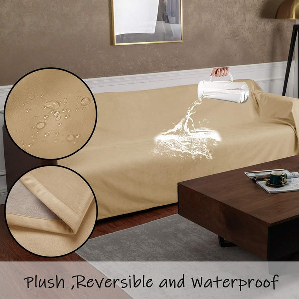 Ameritex Pet Bed Blanket Reversible 100% Waterproof Velvet Super Soft for Sofa and Bed (82X102 Inches, Cream+Sand)2