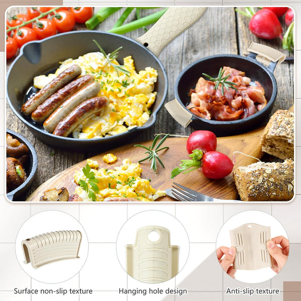8Pcs Silicone Cast Iron Handle Cover,Khaki | Heat Resistant Pot Holders, Non Slip Pan Handle Sleeve for Kitchen, Reusable Grip Covers for Frying Pans and Skillets2