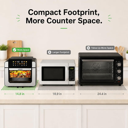 16 Qt Air Fryer Toaster Oven Combo with Pfas-Free Ceramic Coating | Viewing Window, 9 Presets, Top 1700W Bottom 1500W, Max 400°F, Nonstick Tray, Detachable Door, Black, Easy to Clean7