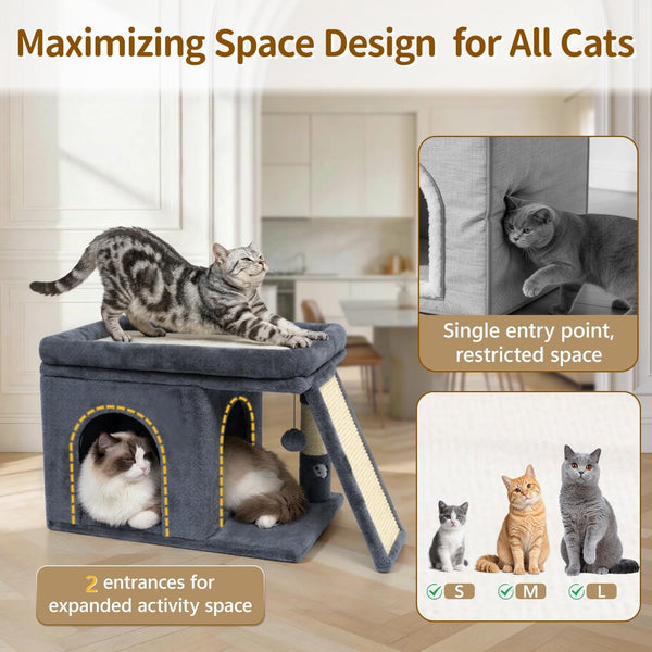 Cat Tree Tower Bed with Scratching Post for Indoor Cats, Dark Gray | Modern Heavy Duty Sturdy Small Condo Equipped with Platform Perch & Hideout, Ideal Rest Climb Area for Kittens Large Cats2