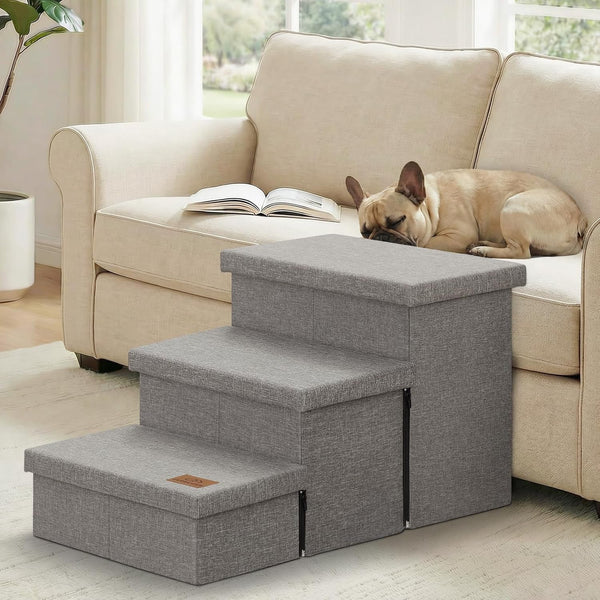 Zerbuger Wider Dog Ramp for High Bed with Storage 18" H, Foldable Dog Stairs for Small Medium Large Older Senior Animal, Sturdy Dog Step for Climbing Bed or Couch, Arthritis-Friendly (Gray, No Condo)8