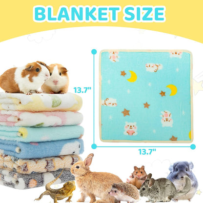 CUSOZWO Guinea Pig Bedding Mat 6 Pack, Soft Fleece Small Pet Blankets | Washable Small Animal Cage Liners Sleep Mat Accessories for Rat, Rabbit, Hamster, Hedgehog (13.7X13.7In)2