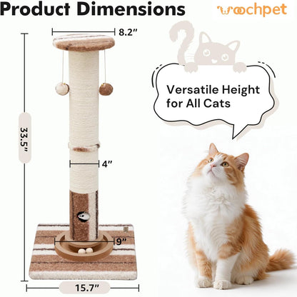 Woochpet Cat Scratching Post,Heavy Duty Green Sisal Scratcher with Cat Toys | Protect Furniture,Modern Boho Cat Post,For Indoor Large Cats,Cat Ball Track3