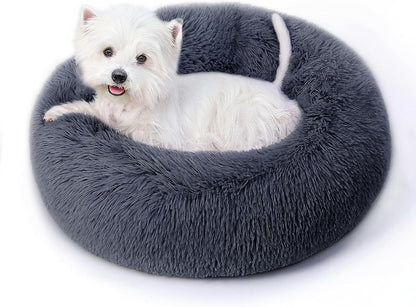 Calming round Dog Bed & Cat Bed for Indoor Cats, Medium Size Washable Anti-Slip Anti-Anxiety Donut Dog Beds for Small Dogs & Cats, Fluffy Plush Soft Dog Bed(20 Inch, Light Grey)13