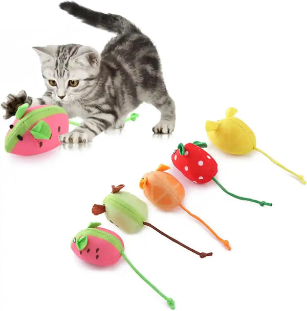 Catnip Cat Mice Toys Interactive Mouse Cat Toy for Indoor Adult Cats Kitten Kitty Baby Cat Chew Exercise Toy Fruit-Shaped Mice Cat Toy Set - 5PCS2