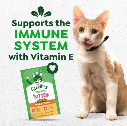 Greenies Feline Smartbites Kitten Treats, Chicken Flavor, 2.1 Oz | DHA for Brain & Vision Development, Supports Immune System, under 2 Cal/Treat, No Artificial Flavors/Preservatives, 1 Lb. Tub2